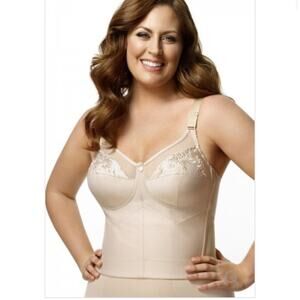 NEW Elila Embroidered Microfiber Longline Soft Cup Bra Size 40E Nude Beige NWT